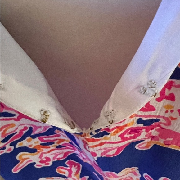 Lilly Pulitzer Bellamie Top in Brilliant Blue and Pink Coral Print, NWT, L - Picture 8 of 14